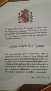 Distinción Mons. Pérez